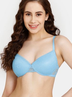 Rosaline Padded Non-Wired 3/4th Coverage Lace Bra - Alaskan Blue