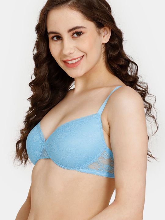 Rosaline Padded Non-Wired 3/4th Coverage Lace Bra - Alaskan Blue