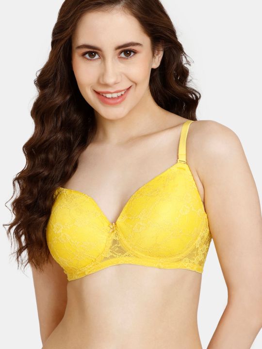 Rosaline Padded Non Wired 3/4th Coverage Lace Bra - Aspen Gold
