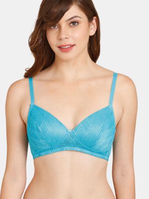Rosaline Padded Non-Wired 3/4th Coverage Lace Bra - Blue Bird