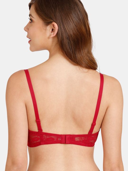Rosaline Padded Non-Wired 3/4th Coverage Lace Bra - Equestrain Red