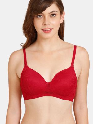 Rosaline Padded Non-Wired 3/4th Coverage Lace Bra - Equestrain Red