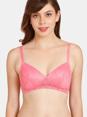 Rosaline Padded Non-Wired 3/4th Coverage Lace Bra - Flower Ginger