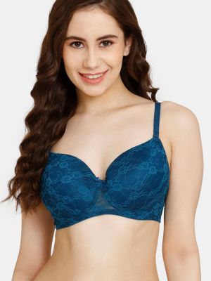 Rosaline Padded Non Wired 3/4th Coverage Lace Bra - Poseidon