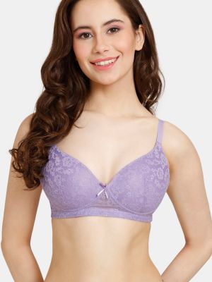 Rosaline Padded Non-Wired Medium Coverage Lace Bra - Violet Tulip