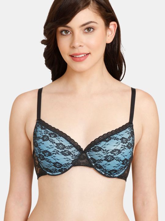 Rosaline Padded Wired 3/4th Coverage Lace Bra - Anthracite
