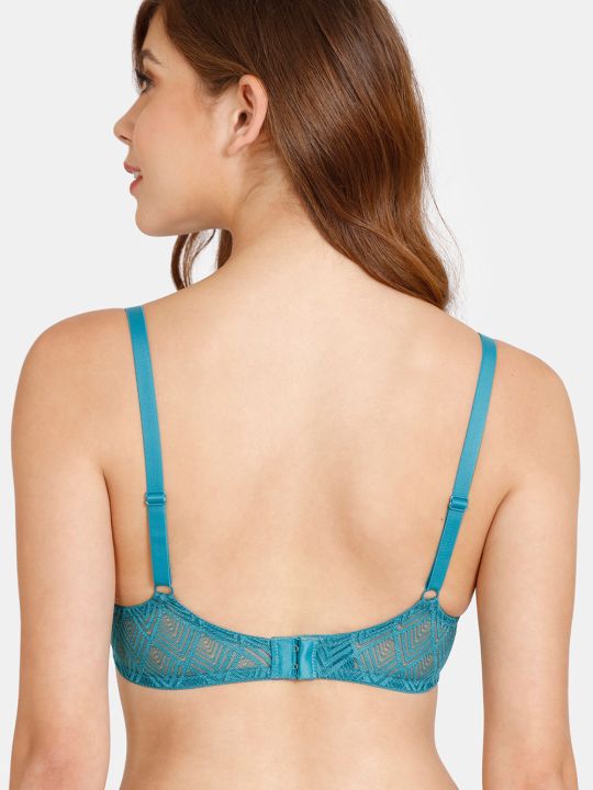 Rosaline Padded Wired 3/4th Coverage Lace Bra - Harbor Blue