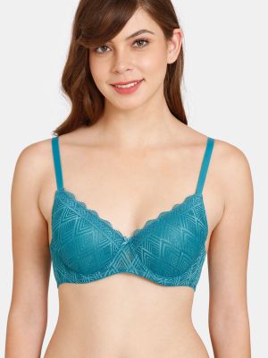 Rosaline Padded Wired 3/4th Coverage Lace Bra - Harbor Blue