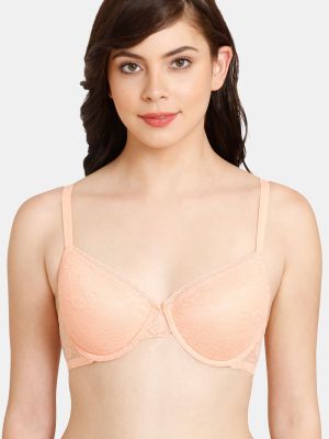 Rosaline Padded Wired 3/4th Coverage Lace Bra - Salmon