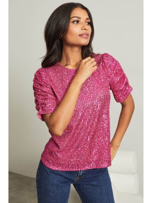 Ruched Sleeve Top-Pink (Lipsy)