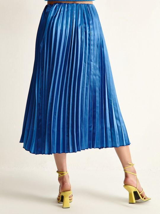 Satin Blue Pleated Skirt (COVER STORY)