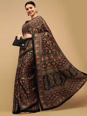 Satrani Black & Orange Floral Saree
