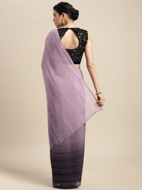 Satrani Mauve & Purple Ombre Striped Saree