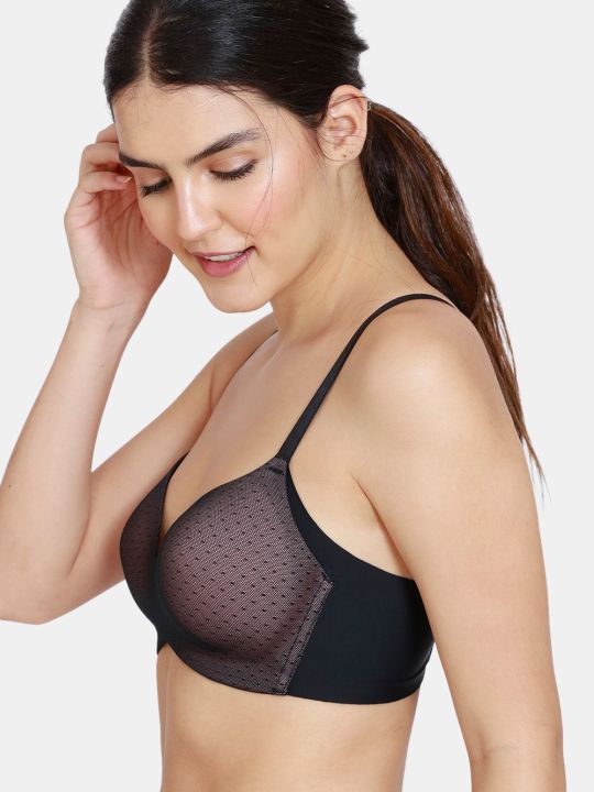 Shaper Padded Non Wired 3/4th Coverage T-Shirt Bra - Black