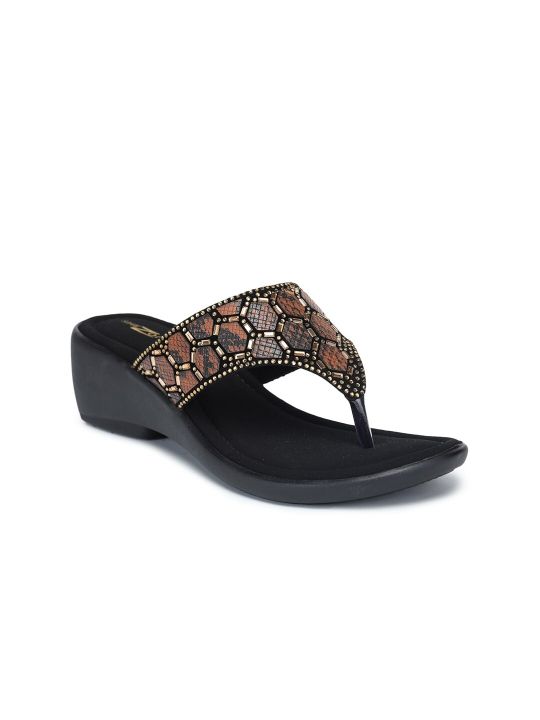 Shezone Copper-Toned Embellished Wedge Heeled Sandals