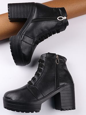 Shoetopia Women Black Block Heeled Boots