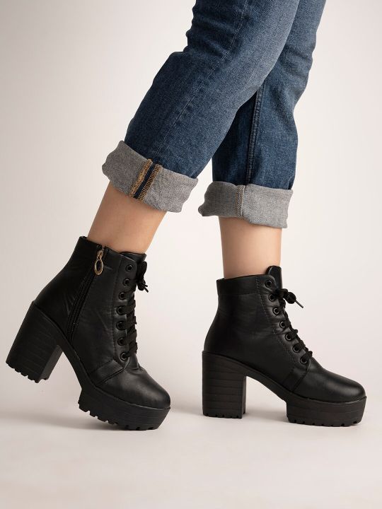 Shoetopia Women Black Block Heeled Boots