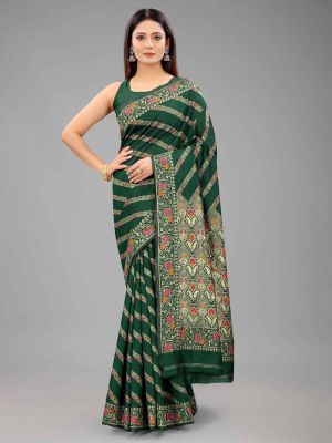 Silk Land Green & Gold-Toned Woven Design Zari Pure Silk Banarasi Saree