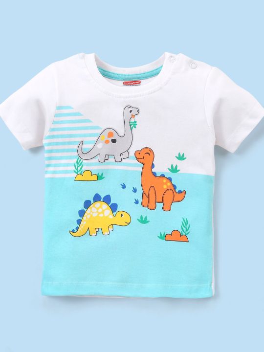 Single Jersey Cotton Knit Half Sleeves T-Shirt & Shorts Set Dino Print