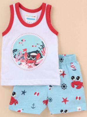 Sleeveless All Over Baby Crabs Printed Tee With Coordinating Shorts