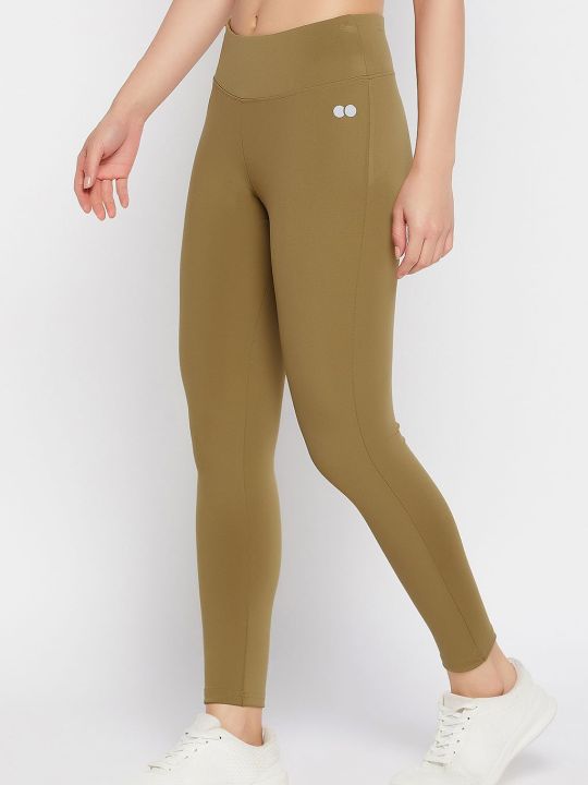Snug Fit Active High-Rise Full-Length Tights in Olive Green