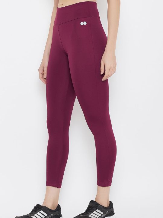 Snug Fit Active High-Waist Ankle-Length Tights in Burgundy