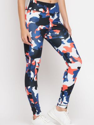 Snug Fit Ankle-Length High-Rise Active Camouflage Print Tights in Blue