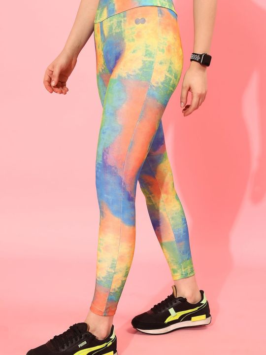 Snug Fit Ankle-Length High-Rise Active Tie-Dye Print Tights in Multicolour