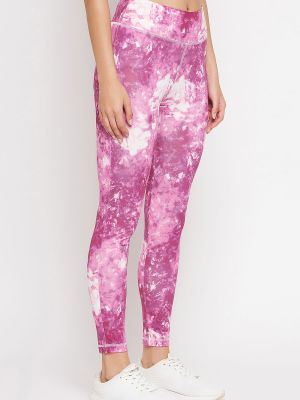 Snug Fit Ankle-Length High-Rise Active Tie-Dye Print Tights in Pink
