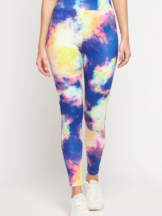 Snug Fit Ankle-Length High-Rise Marble Print Active Tights in Multicolour
