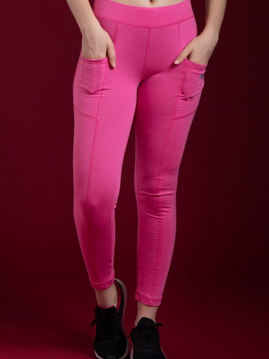 Snug Fit High Rise Active Tights in Hot Pink with Insert Pockets