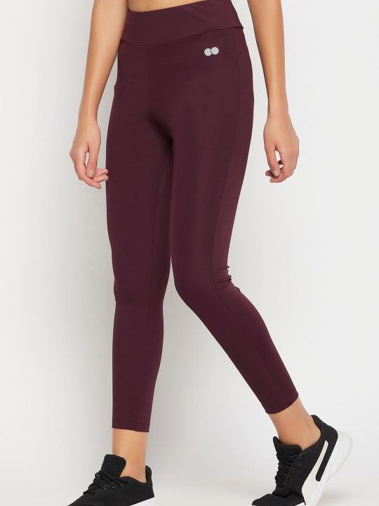 Snug Fit High-Rise Active Tights in Wine Colour