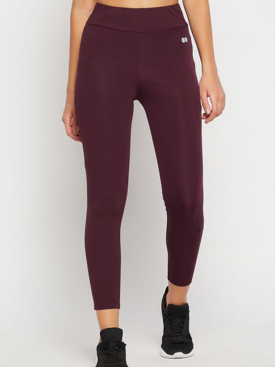 Snug Fit High-Rise Active Tights in Wine Colour