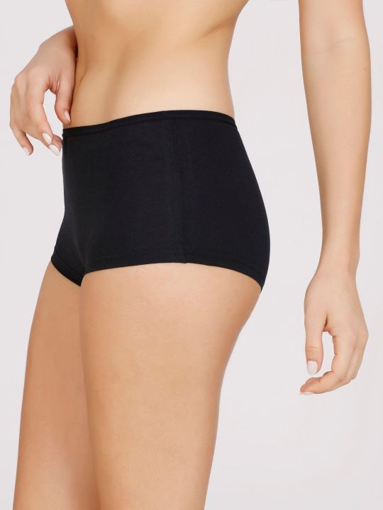 Soft stretch cotton Mid rise Boyshort Panty with full rear coverage-NYP082-Black (Nykd)