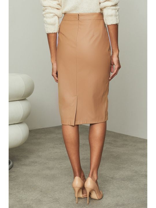 Tan Faux Leather Skirt (Lipsy)