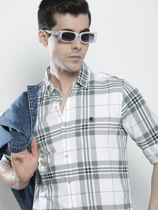 The Indian Garage Co Men White Checked Casual Shirt