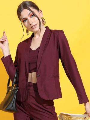 Tokyo Talkies Women Maroon Solid Single-Breasted Formal Blazer