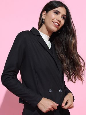Tokyo Talkies Women Stylish Black Solid Blazer