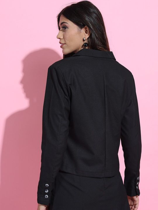 Tokyo Talkies Women Stylish Black Solid Blazer