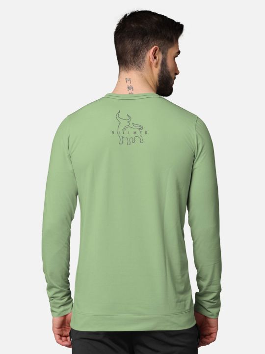 Trendy Front & Back Colorblock Full Sleeve T-shirt For Men Green And White (BULLMER)