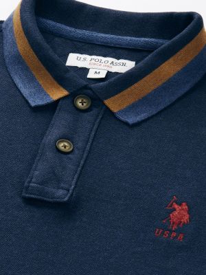 U.S. Polo Assn. Men Navy Blue Polo Collar Indigo Pure Cotton Slim Fit T-shirt