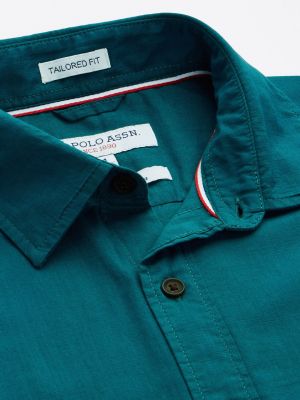U.S. Polo Assn. Men Teal Tailored Fit Pure Cotton Casual Shirt