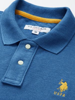 U.S. Polo Assn. U S Polo Assn Men Blue & Green Pure Cotton Colourblocked Polo Collar T-shirt