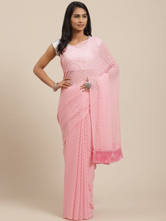 VASTRANAND Pink Jaali Handloom Woven Design Saree