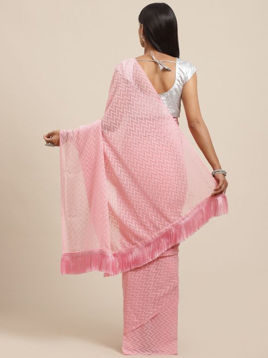VASTRANAND Pink Jaali Handloom Woven Design Saree