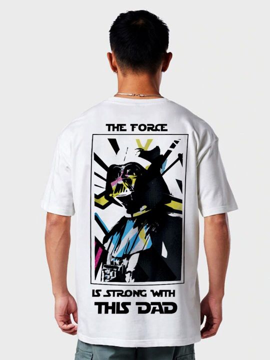 VEIRDO Men White Typography Star Wars Printed Loose T-shirt