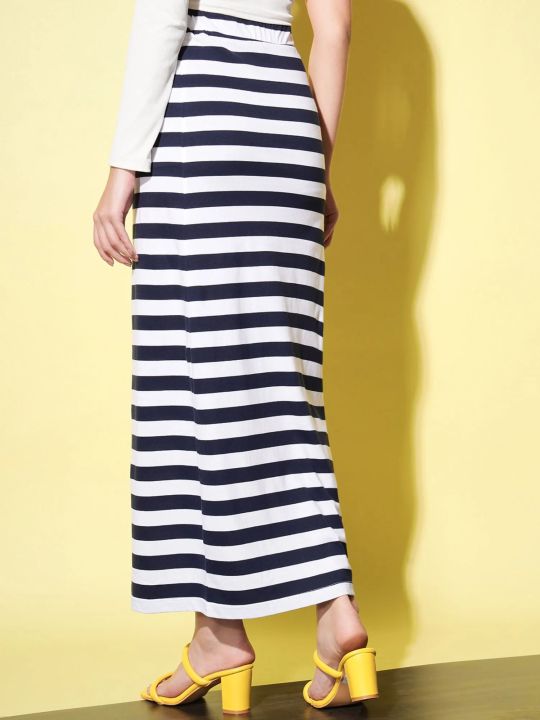 White & Navy Blue Striped Skirt (Trend Arrest)