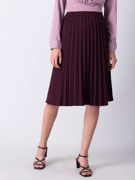 Wine Pleated Midi Skirt (Faballey)