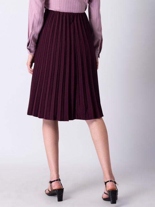 Wine Pleated Midi Skirt (Faballey)