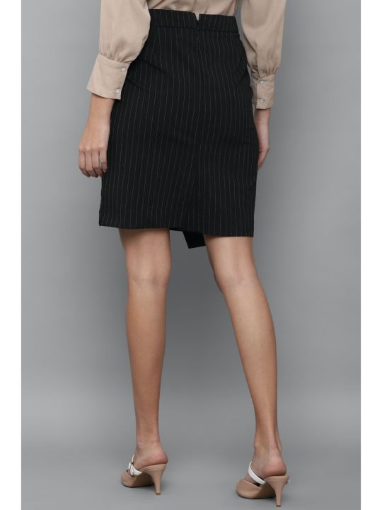 Women Black Stripe Casual Skirt (Allen Solly)